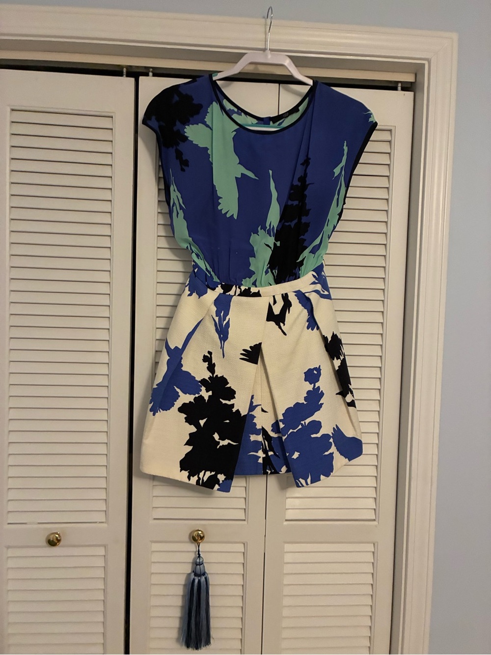 Tibi Blue, Mint and Black Floral Blouse